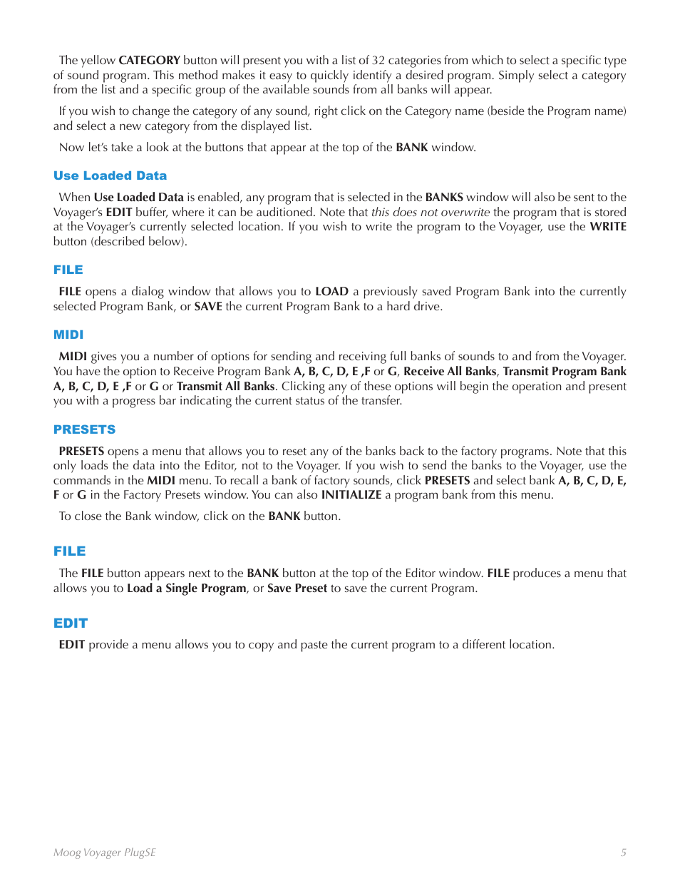Use loaded data, File, Midi | Presets, Edit, Use loaded data file midi presets, File edit | Moog Music Voyager Plug SE (VST-AU) User Manual | Page 8 / 11