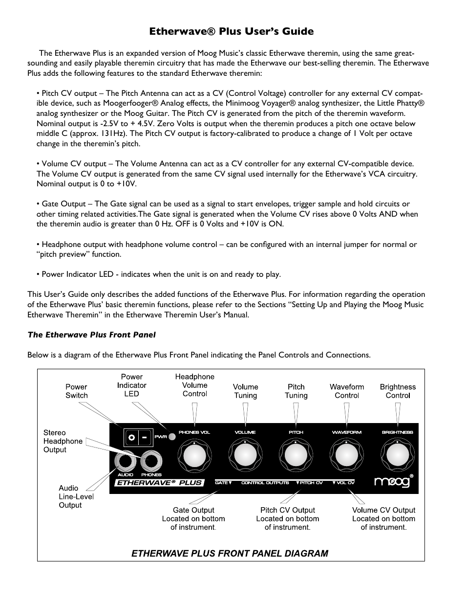 Moog Music Etherwave Plus (Manual Addendum) User Manual | 4 pages