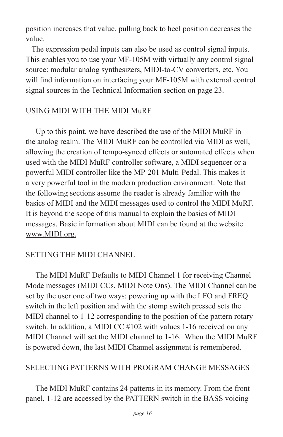 Moog Music MF-105M MIDI MuRF (Manual Addendum - Firmware v1.8) User Manual | Page 16 / 36