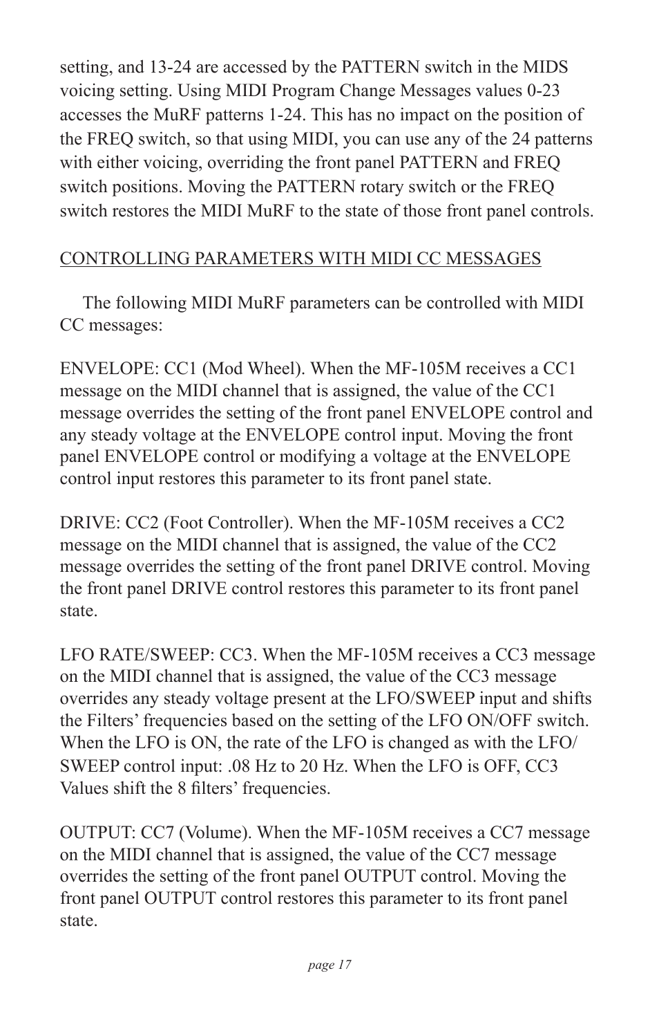 Moog Music MF-105M MIDI MuRF (Manual Addendum - Firmware v1.8) User Manual | Page 17 / 36