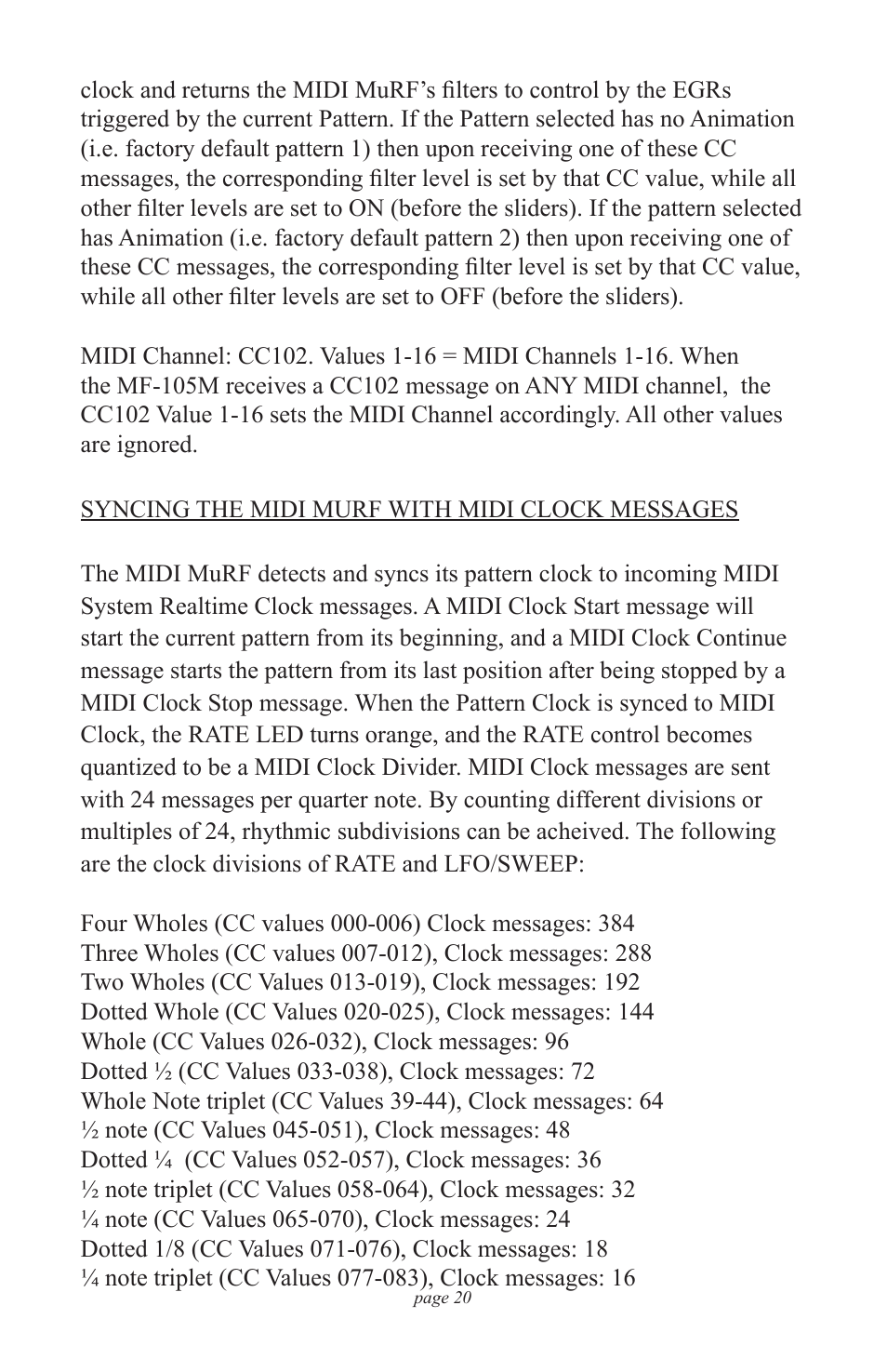 Moog Music MF-105M MIDI MuRF (Manual Addendum - Firmware v1.8) User Manual | Page 20 / 36