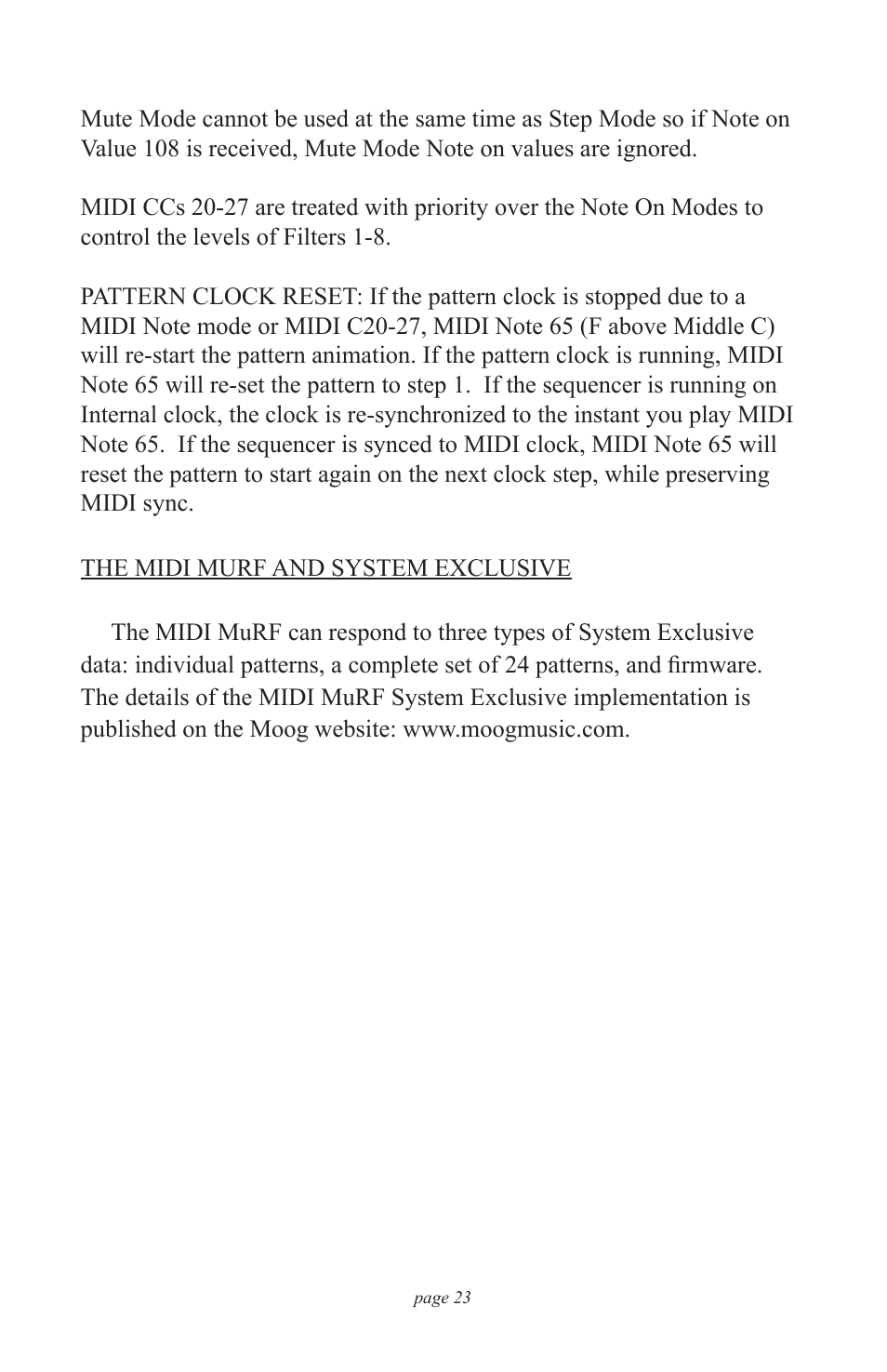 Moog Music MF-105M MIDI MuRF (Manual Addendum - Firmware v1.8) User Manual | Page 23 / 36
