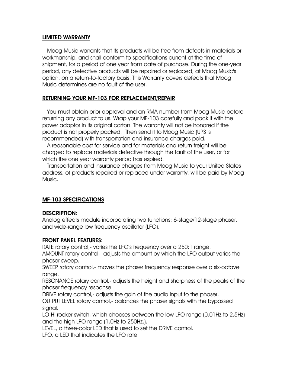 Moog Music MF-103 12-Stage Phaser User Manual | Page 14 / 16