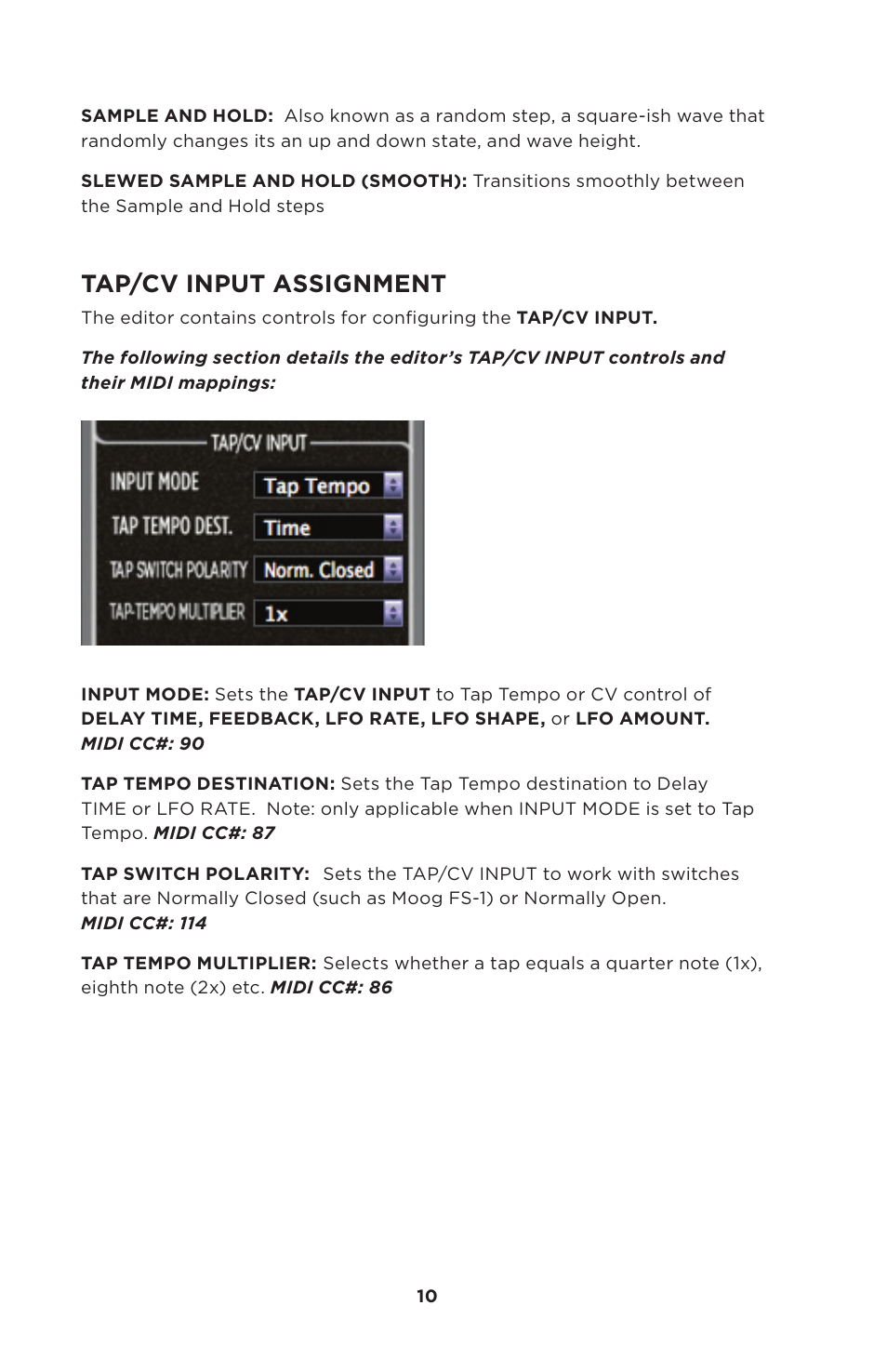 Tap/cv input assignment | Moog Music 500 Series Analog Delay User Manual | Page 10 / 22