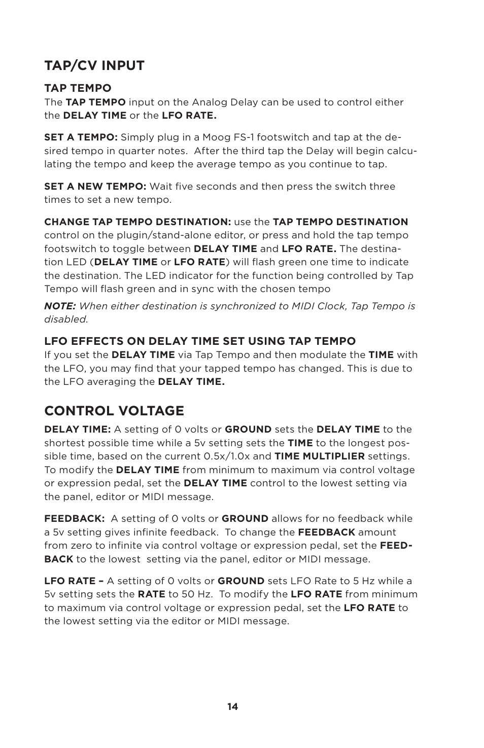 Tap/cv input, Control voltage | Moog Music 500 Series Analog Delay User Manual | Page 14 / 22
