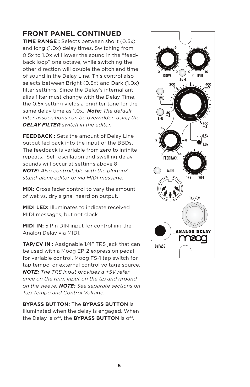 Front panel continued | Moog Music 500 Series Analog Delay User Manual | Page 6 / 22