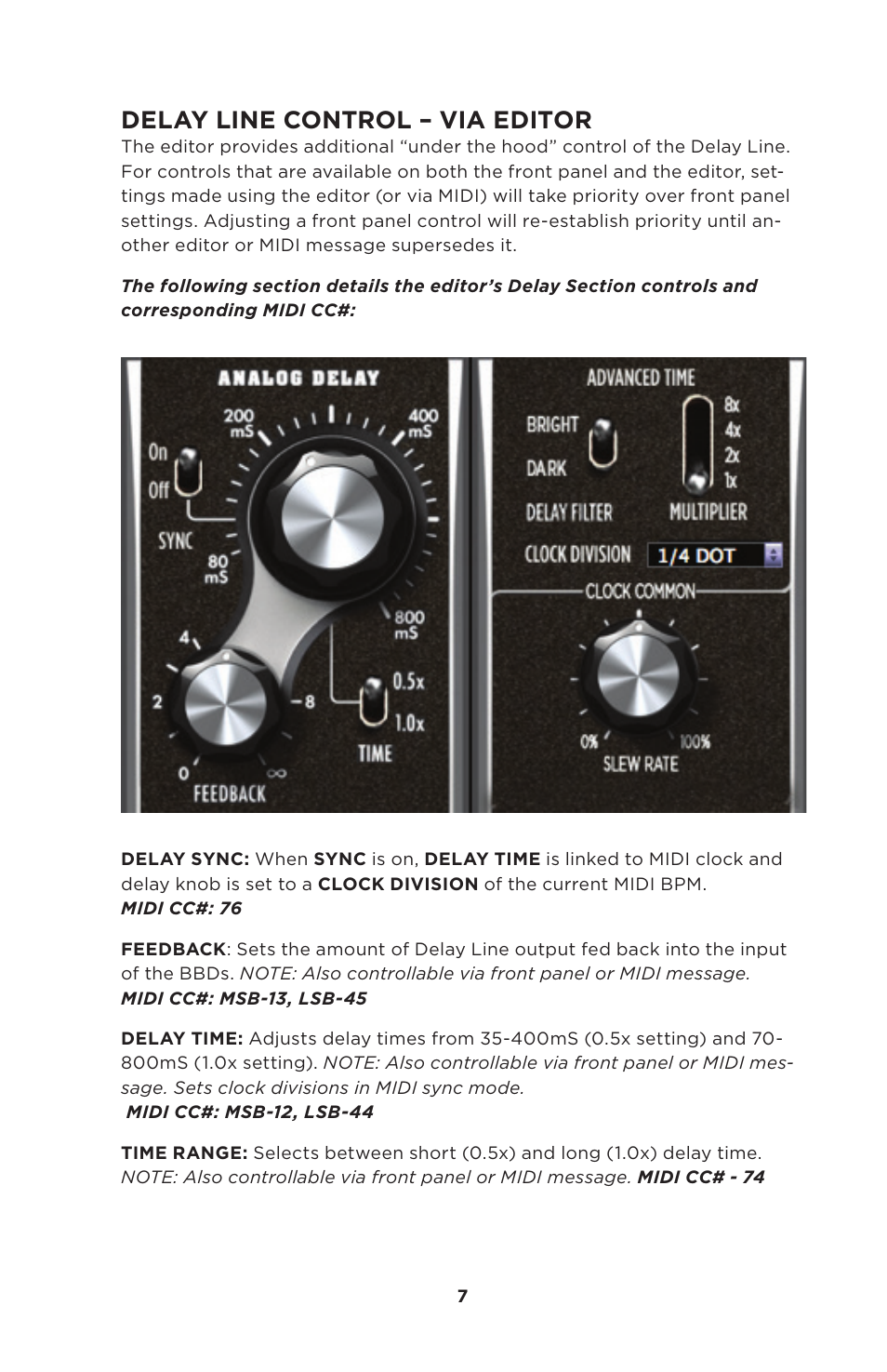 Delay line control – via editor | Moog Music 500 Series Analog Delay User Manual | Page 7 / 22