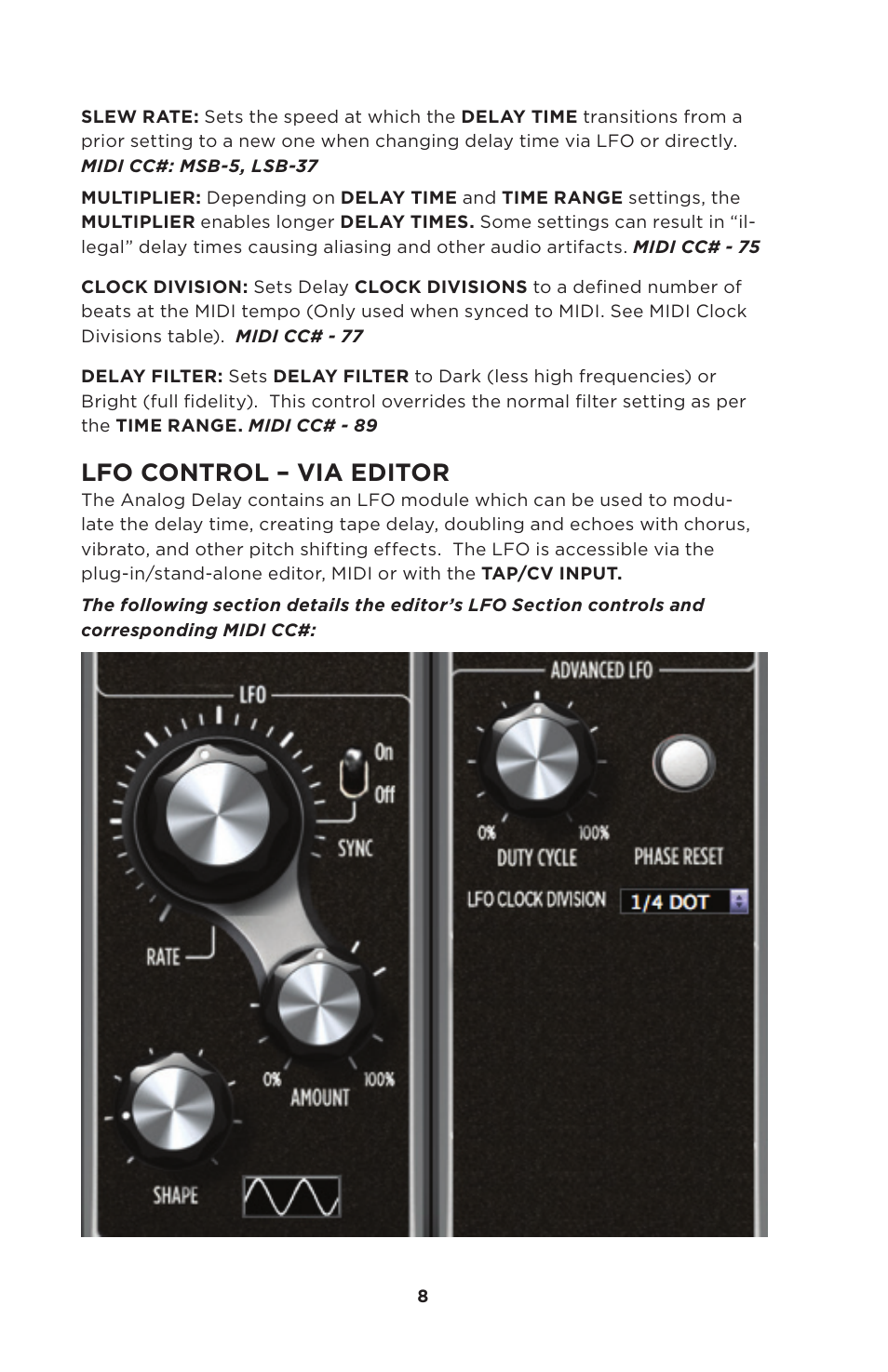 Lfo control – via editor | Moog Music 500 Series Analog Delay User Manual | Page 8 / 22