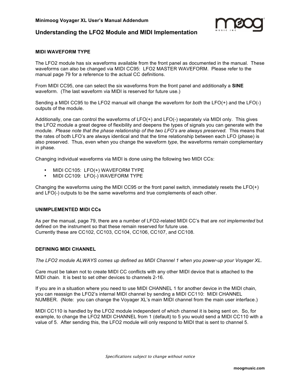 Moog Music Minimoog Voyager XL (User’s Manual Addendum) User Manual | Page 4 / 5