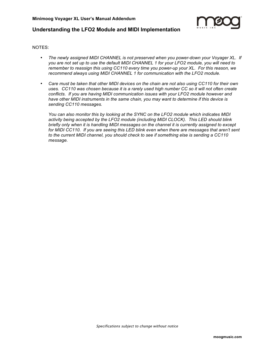 Moog Music Minimoog Voyager XL (User’s Manual Addendum) User Manual | Page 5 / 5