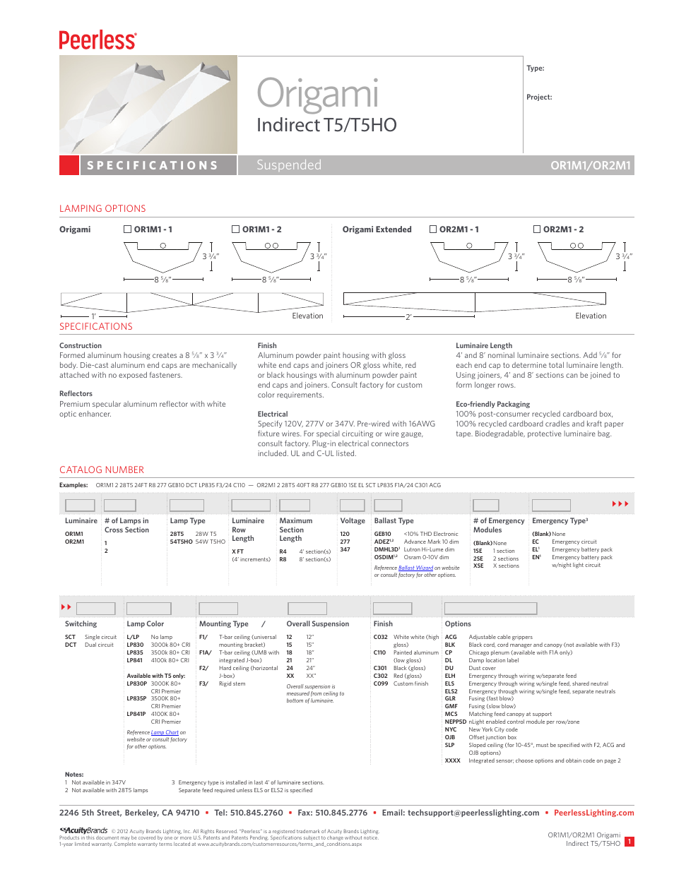 Peerless Lighting OR2M1 - T5_T5HO User Manual | 2 pages