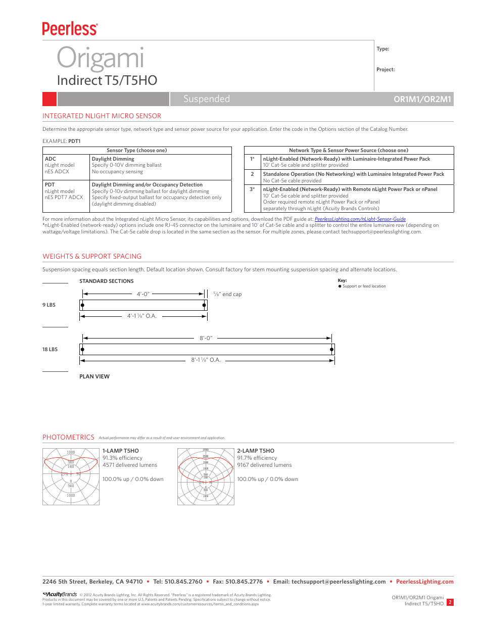 Origami, Indirect t5/t5ho, Suspended | Or1m1/or2m1 | Peerless Lighting OR2M1 - T5_T5HO User Manual | Page 2 / 2