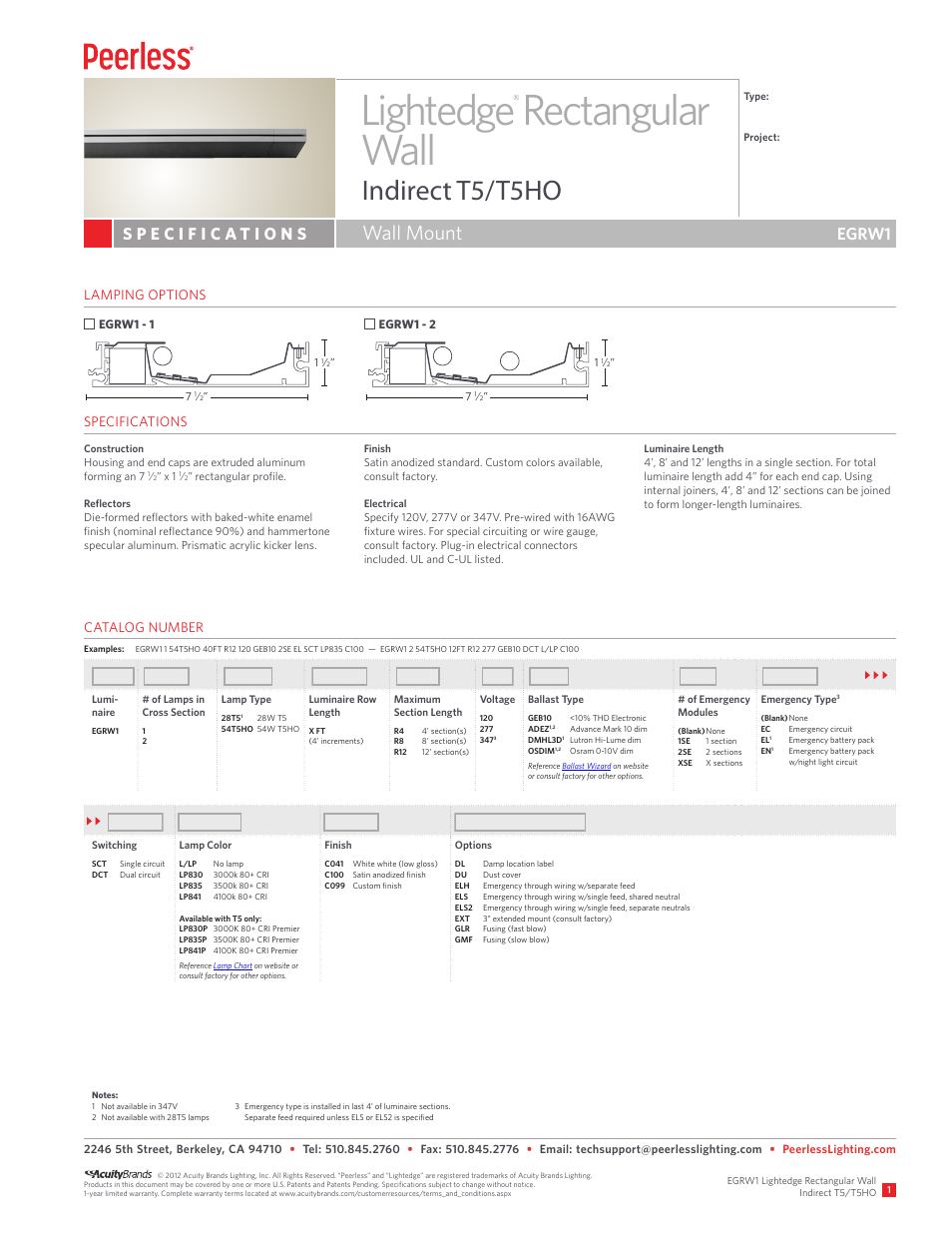 Peerless Lighting EGRW1 - T5_T5HO User Manual | 2 pages