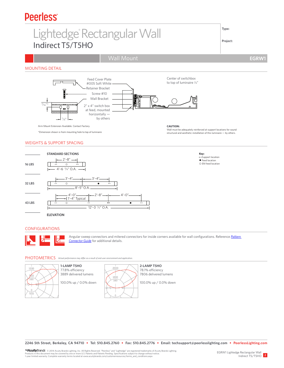 Lightedge rectangular wall, Indirect t5/t5ho, Wall mount | Egrw1 | Peerless Lighting EGRW1 - T5_T5HO User Manual | Page 2 / 2