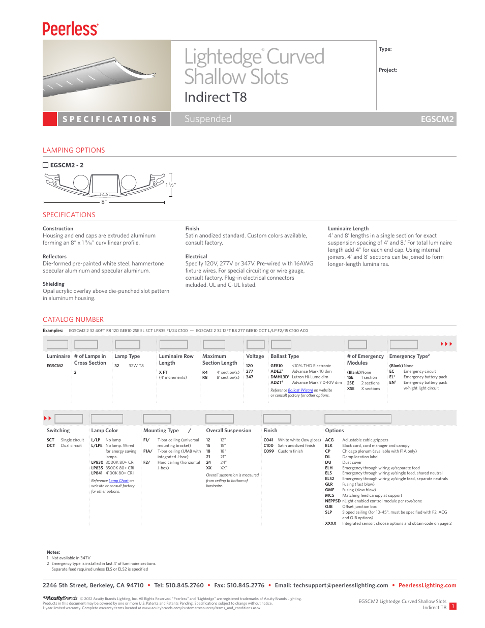 Peerless Lighting EGSCM2 - T8 User Manual | 2 pages