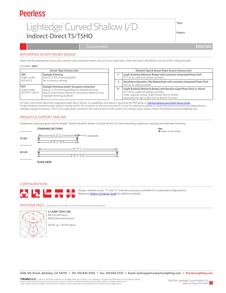 Lightedge curved shallow i/d, Indirect-direct t5/t5ho, Suspended | Egscm4 | Peerless Lighting EGSCM4 - T5_T5HO User Manual | Page 2 / 2