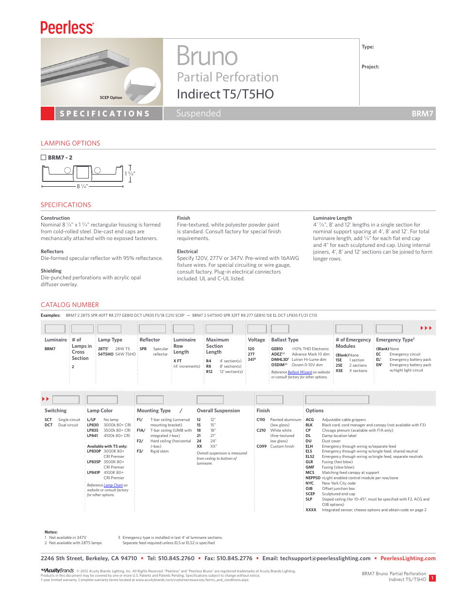 Peerless Lighting BRM7 - T5_T5HO User Manual | 2 pages