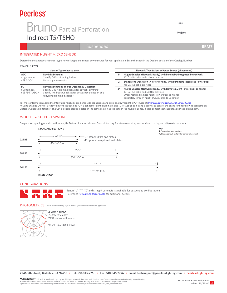 Bruno, Partial perforation indirect t5/t5ho, Suspended | Brm7 | Peerless Lighting BRM7 - T5_T5HO User Manual | Page 2 / 2