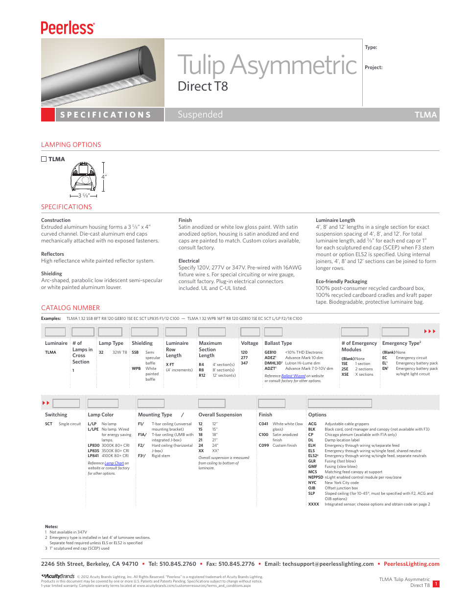 Peerless Lighting TLMA - T8 User Manual | 2 pages