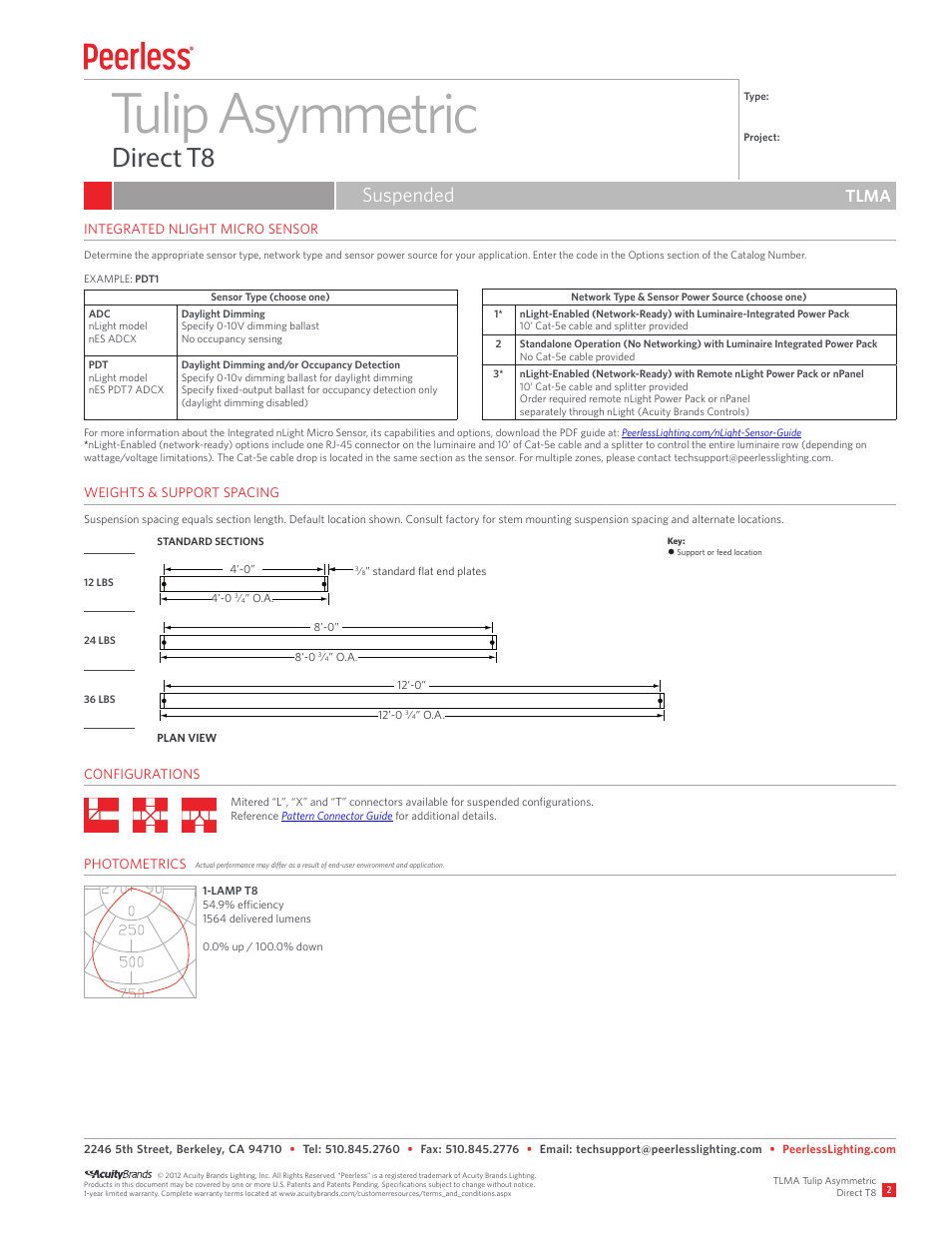 Tulip asymmetric, Direct t8, Suspended | Tlma | Peerless Lighting TLMA - T8 User Manual | Page 2 / 2