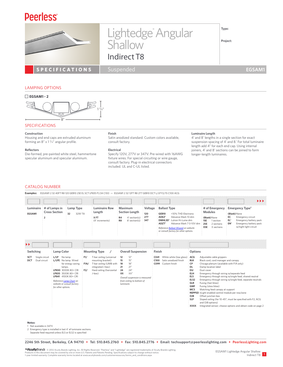 Peerless Lighting EGSAM1 - T8 User Manual | 2 pages