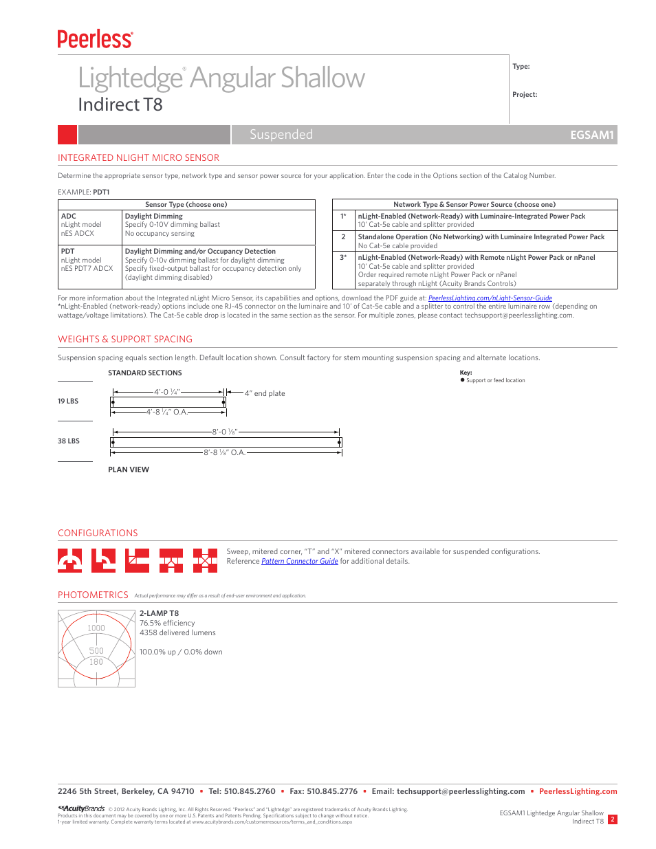 Lightedge angular shallow, Indirect t8, Suspended | Egsam1 | Peerless Lighting EGSAM1 - T8 User Manual | Page 2 / 2