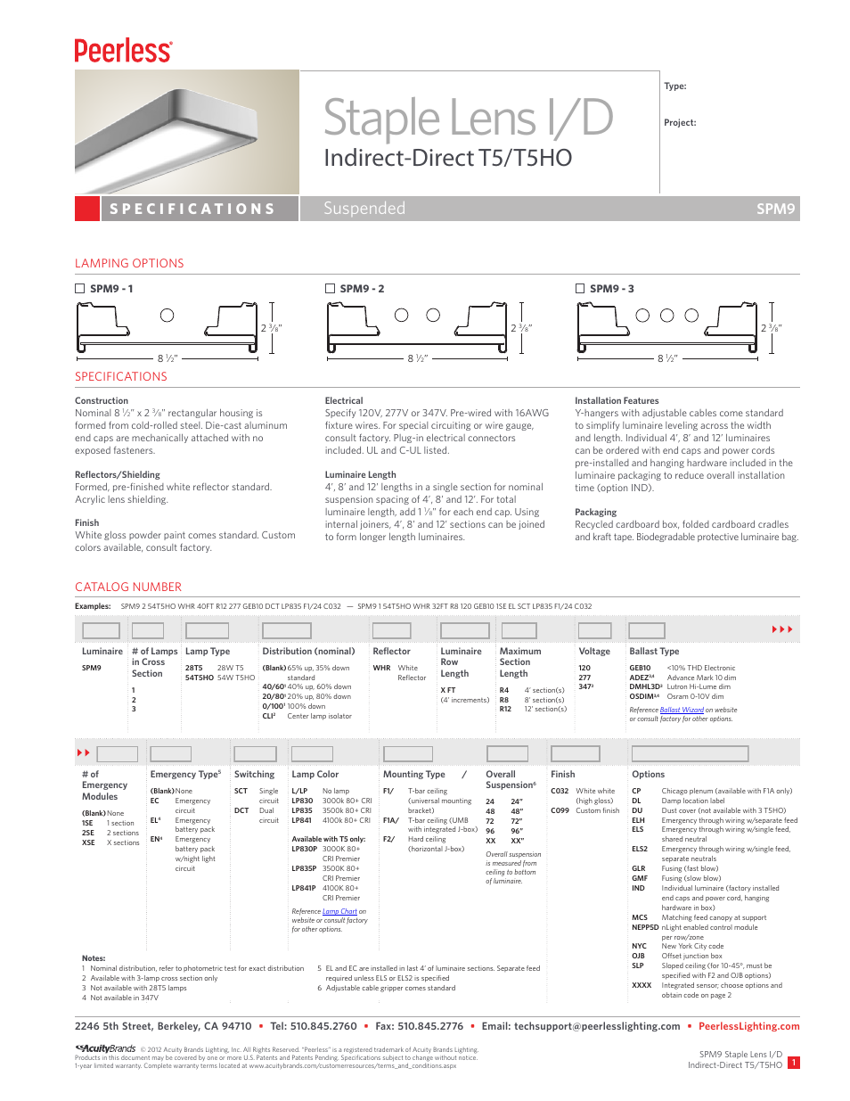 Peerless Lighting SPM9 - T5_T5HO User Manual | 2 pages