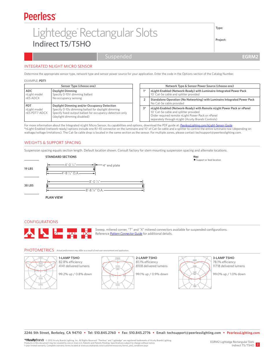 Lightedge rectangular slots, Indirect t5/t5ho, Suspended | Egrm2 | Peerless Lighting EGRM2 - T5_T5HO User Manual | Page 2 / 2