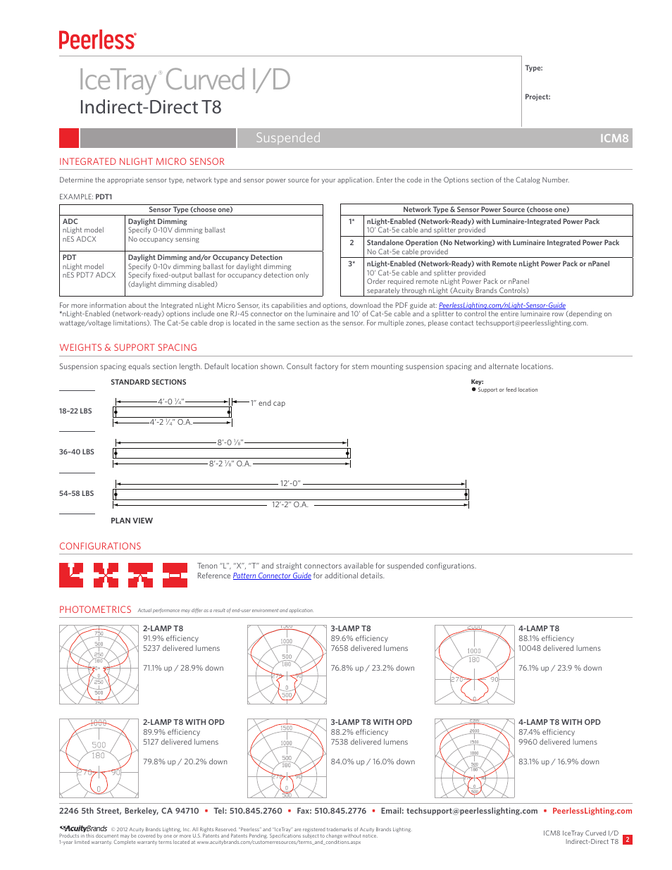 Icetray curved i/d, Indirect-direct t8, Suspended | Icm8 | Peerless Lighting ICM8 - T8 User Manual | Page 2 / 3