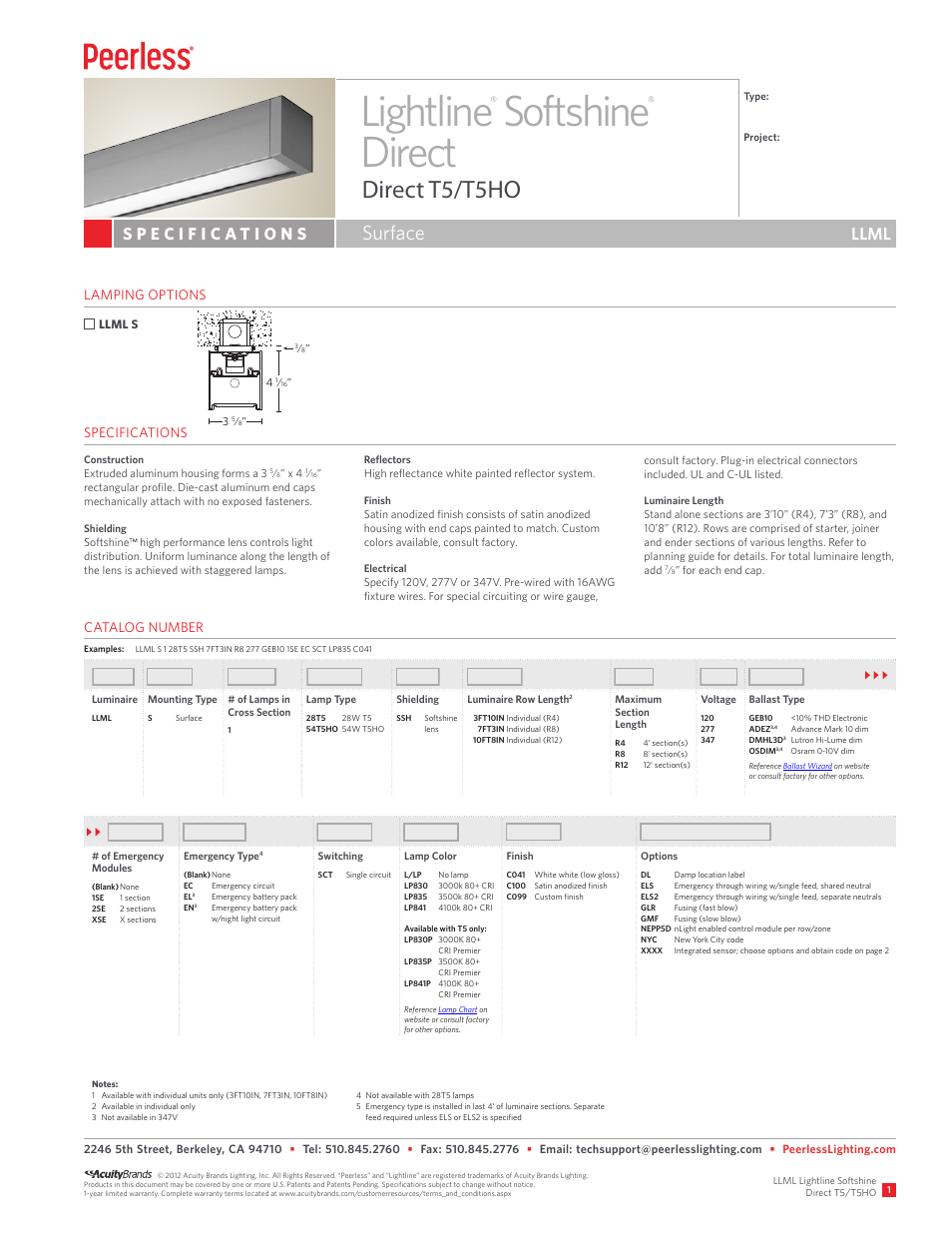 Peerless Lighting LLML (Sur) - T5_T5HO User Manual | 2 pages