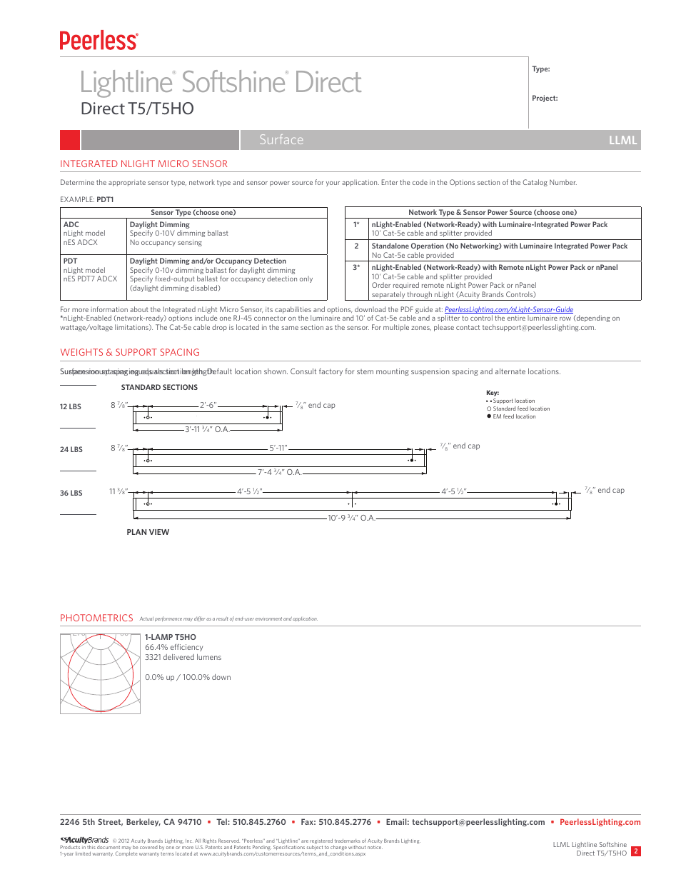 Lightline softshine direct, Direct t5/t5ho, Surface | Llml | Peerless Lighting LLML (Sur) - T5_T5HO User Manual | Page 2 / 2