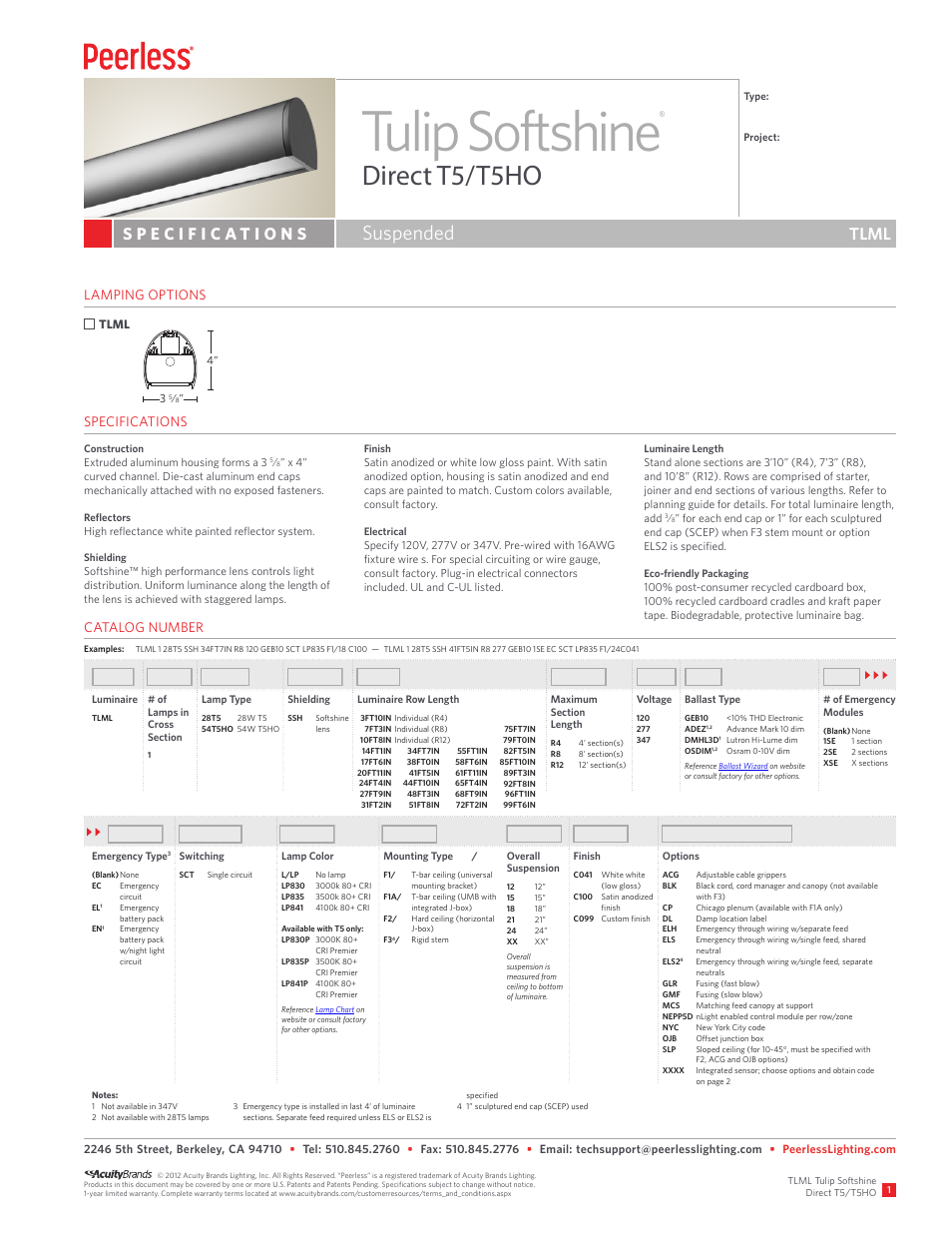 Peerless Lighting TLML - T5_T5HO User Manual | 2 pages