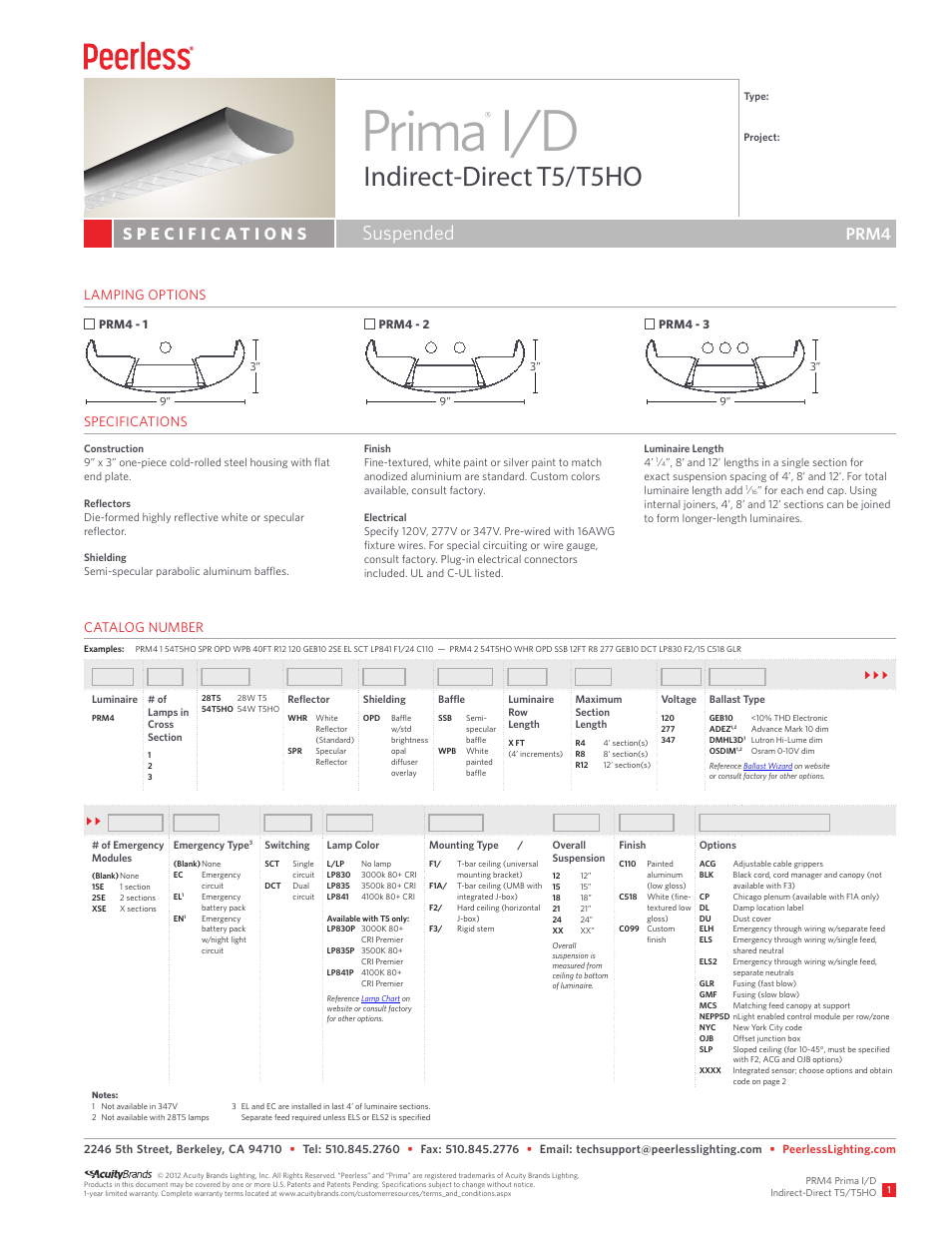 Peerless Lighting PRM4 - T5_T5HO User Manual | 2 pages