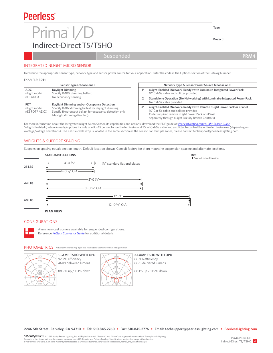 Prima i/d, Indirect-direct t5/t5ho, Suspended | Prm4 | Peerless Lighting PRM4 - T5_T5HO User Manual | Page 2 / 2