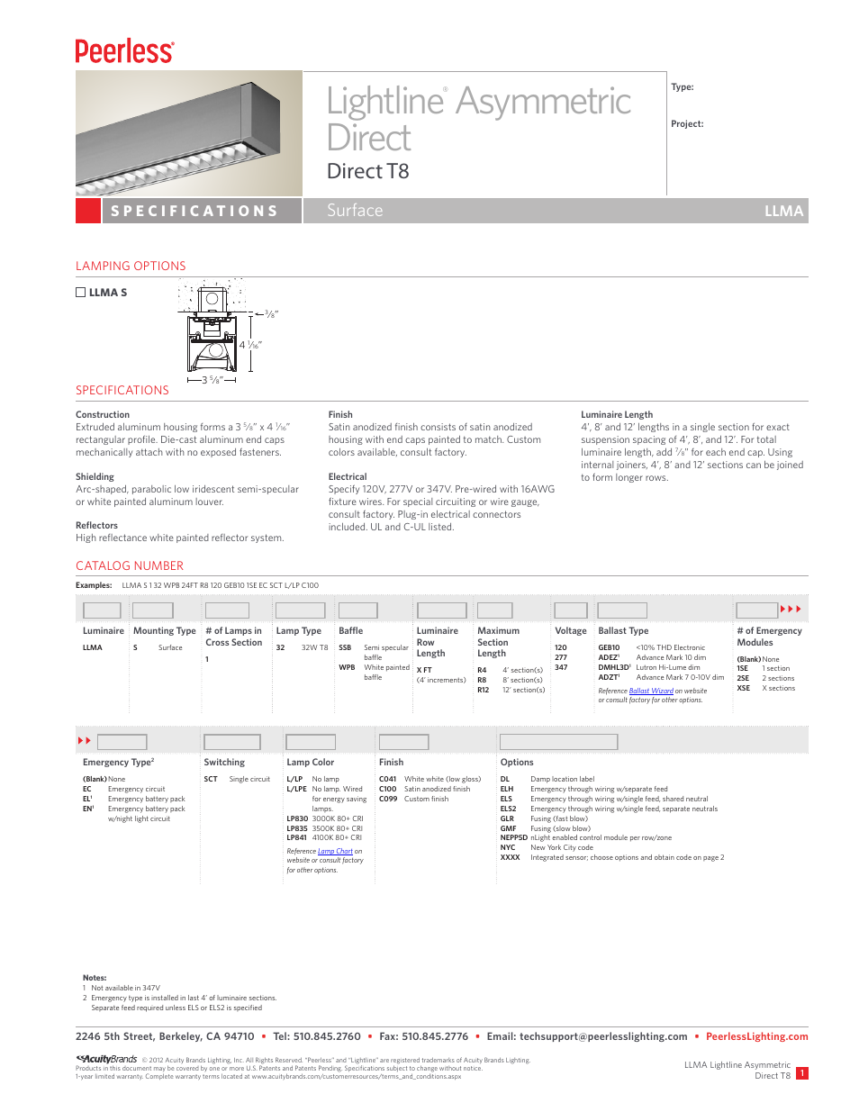 Peerless Lighting LLMA (Sur) - T8 User Manual | 2 pages