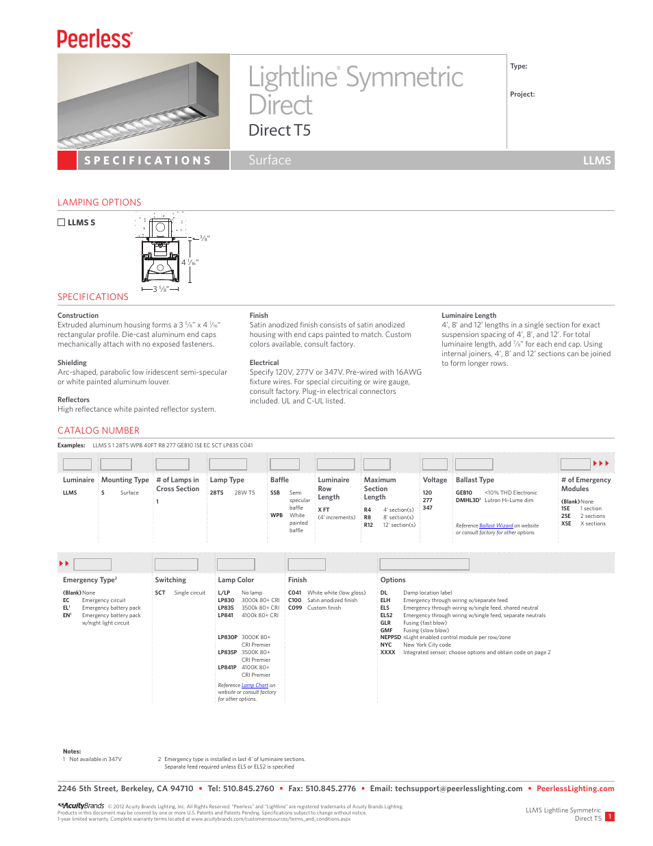 Peerless Lighting LLMS (Sur) - T5 User Manual | 2 pages