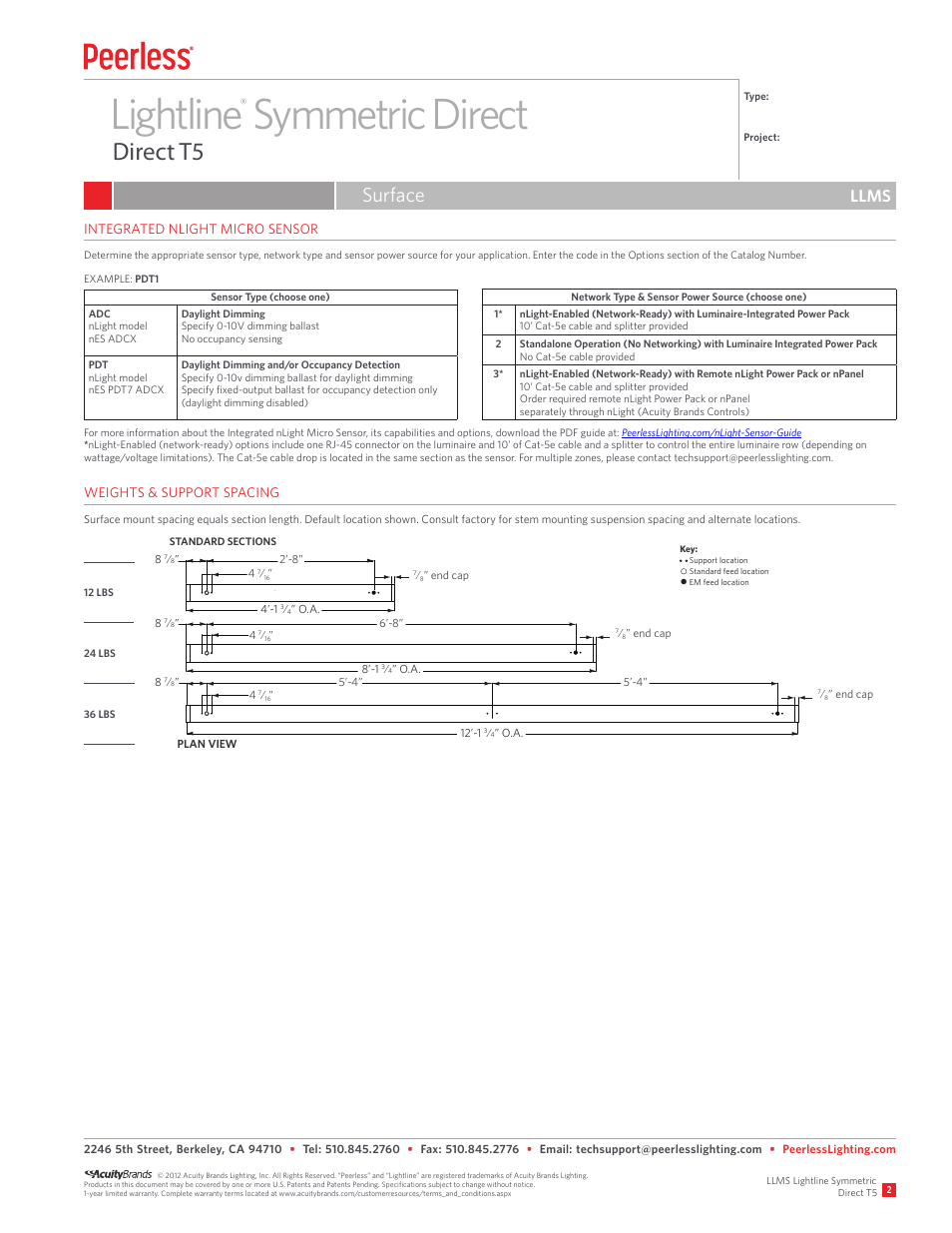 Lightline symmetric direct, Direct t5, Surface | Llms | Peerless Lighting LLMS (Sur) - T5 User Manual | Page 2 / 2