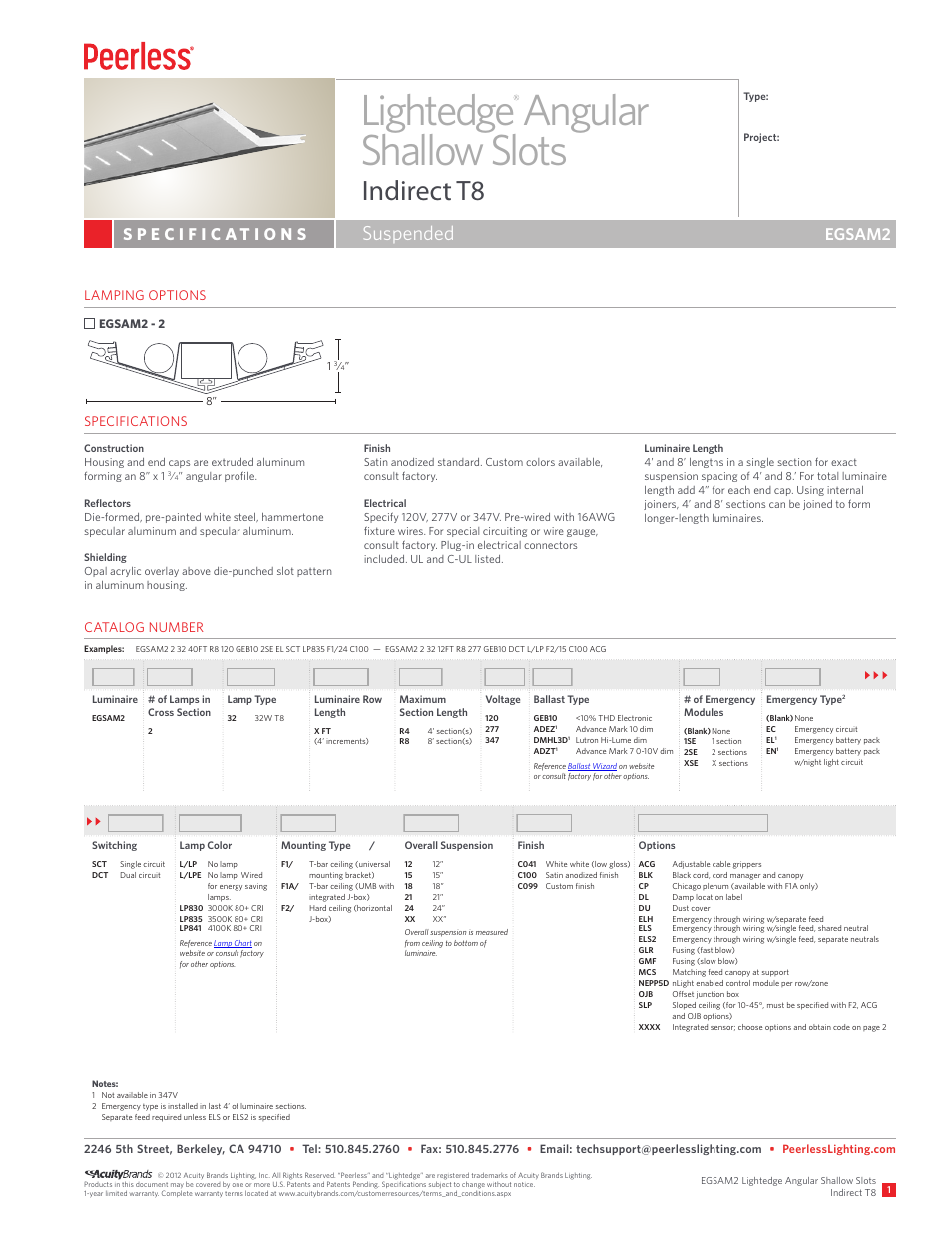 Peerless Lighting EGSAM2 - T8 User Manual | 2 pages
