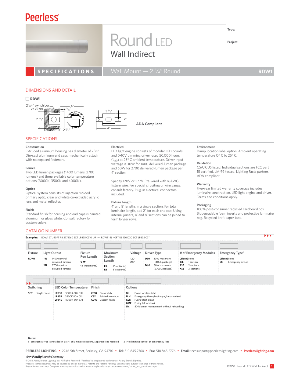 Peerless Lighting RDW1 - LED User Manual | 3 pages