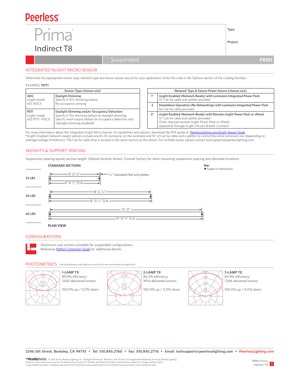 Prima, Indirect t8, Suspended | Prm1 | Peerless Lighting PRM1 - T8 User Manual | Page 2 / 2