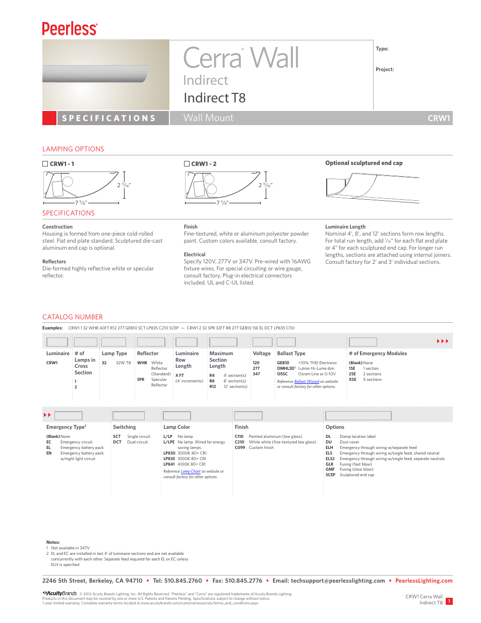 Peerless Lighting CRW1 - T8 User Manual | 2 pages