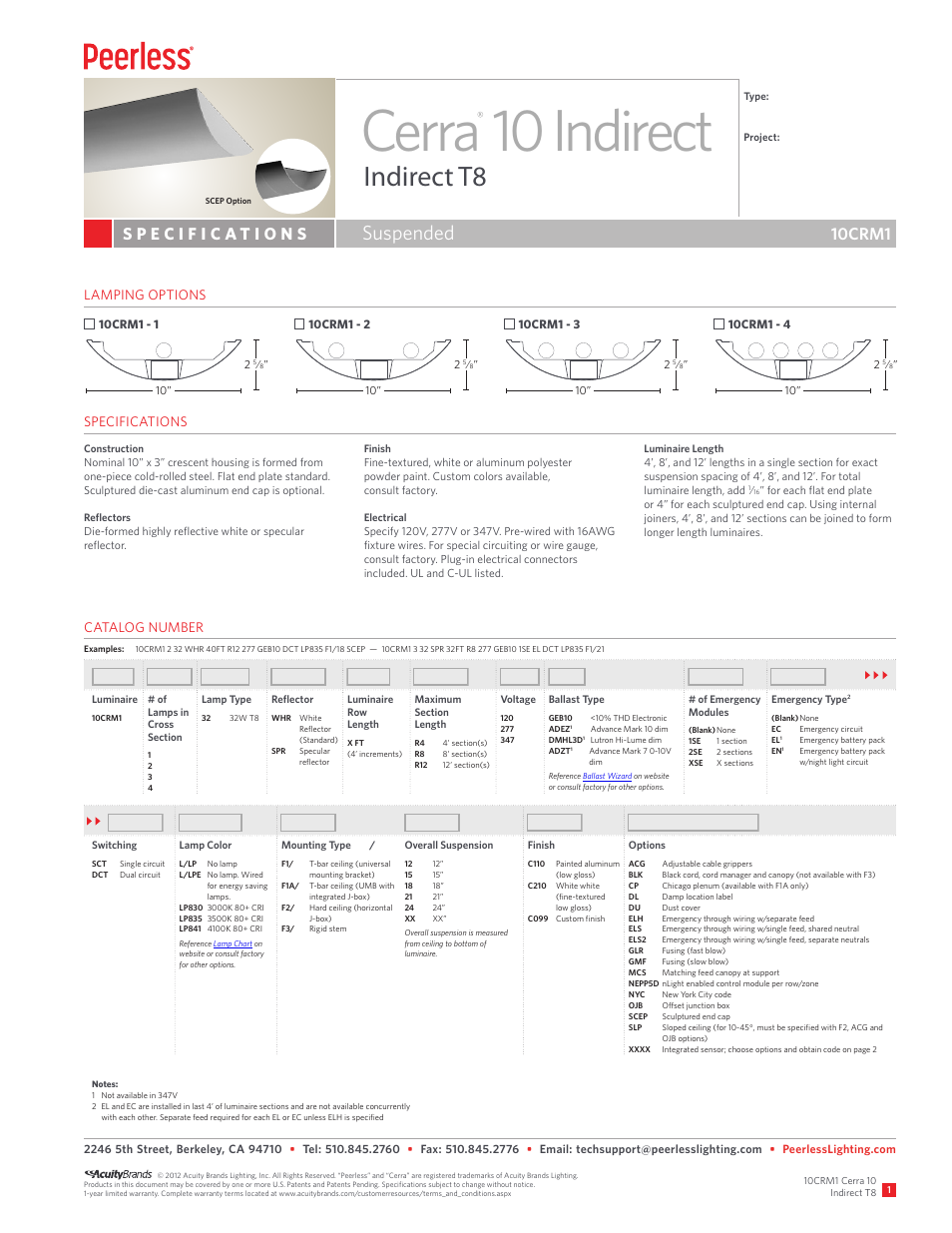Peerless Lighting 10CRM1 - T8 User Manual | 2 pages