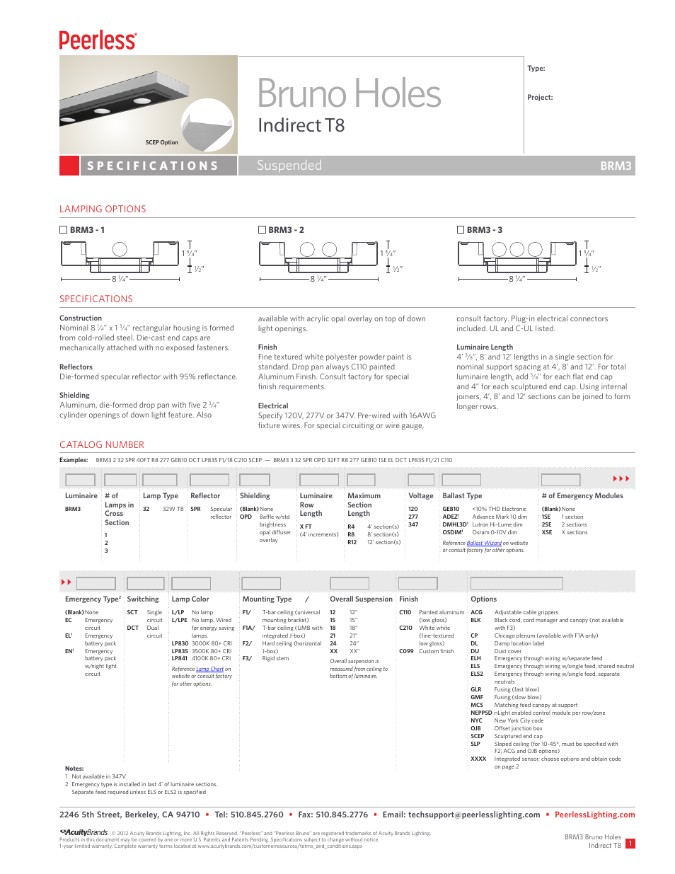 Peerless Lighting BRM3 - T8 User Manual | 2 pages