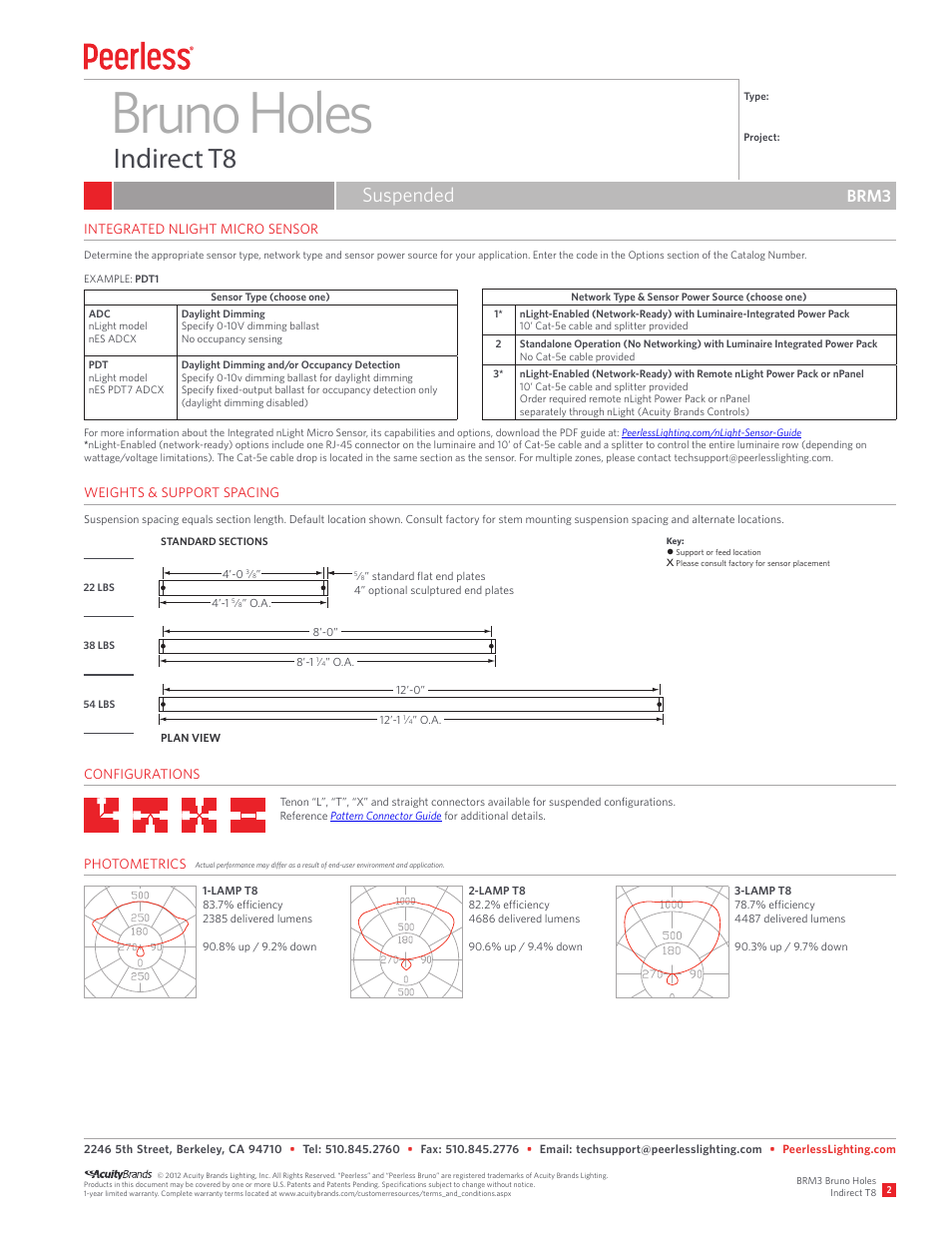 Bruno holes, Indirect t8, Suspended | Brm3 | Peerless Lighting BRM3 - T8 User Manual | Page 2 / 2
