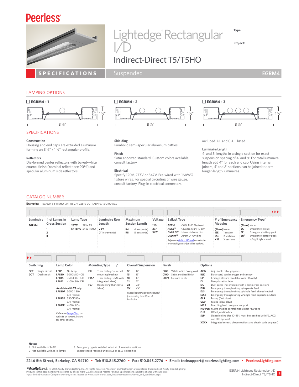 Peerless Lighting EGRM4 - T5_T5HO User Manual | 2 pages