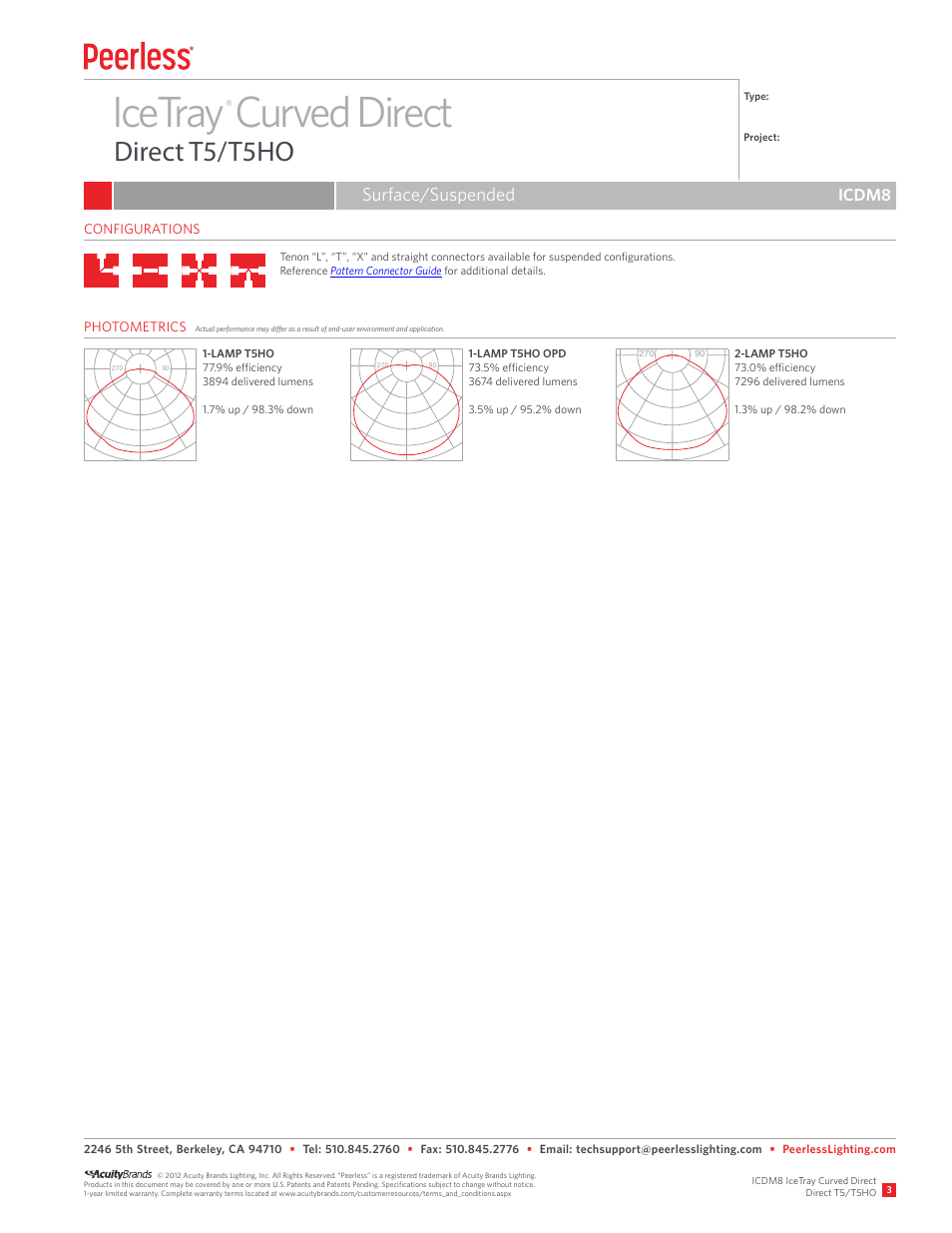 Icetray curved direct, Direct t5/t5ho, Surface/suspended | Icdm8 | Peerless Lighting ICDM8 - T5_T5HO User Manual | Page 3 / 3
