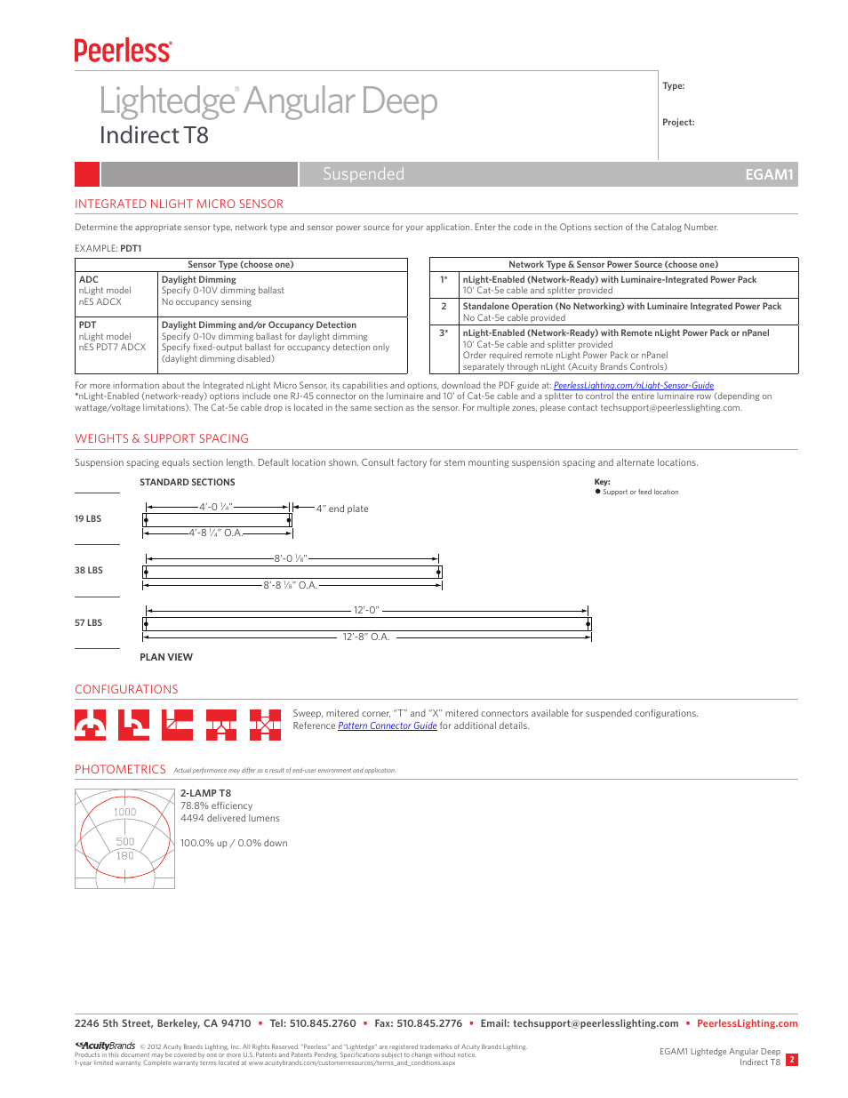 Lightedge angular deep, Indirect t8, Suspended | Egam1 | Peerless Lighting EGAM1 - T8 User Manual | Page 2 / 2