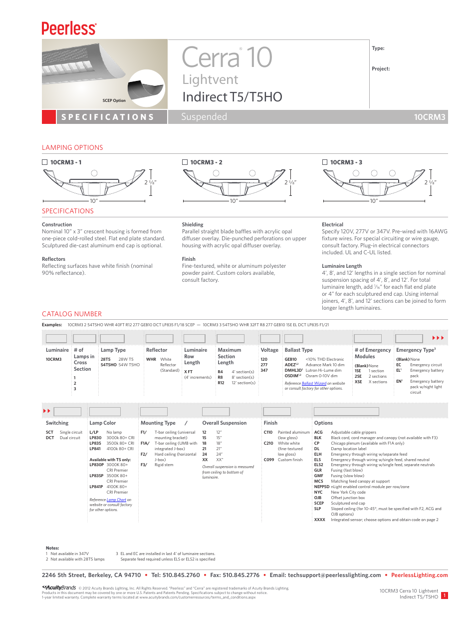 Peerless Lighting 10CRM3 - T5_T5HO User Manual | 2 pages