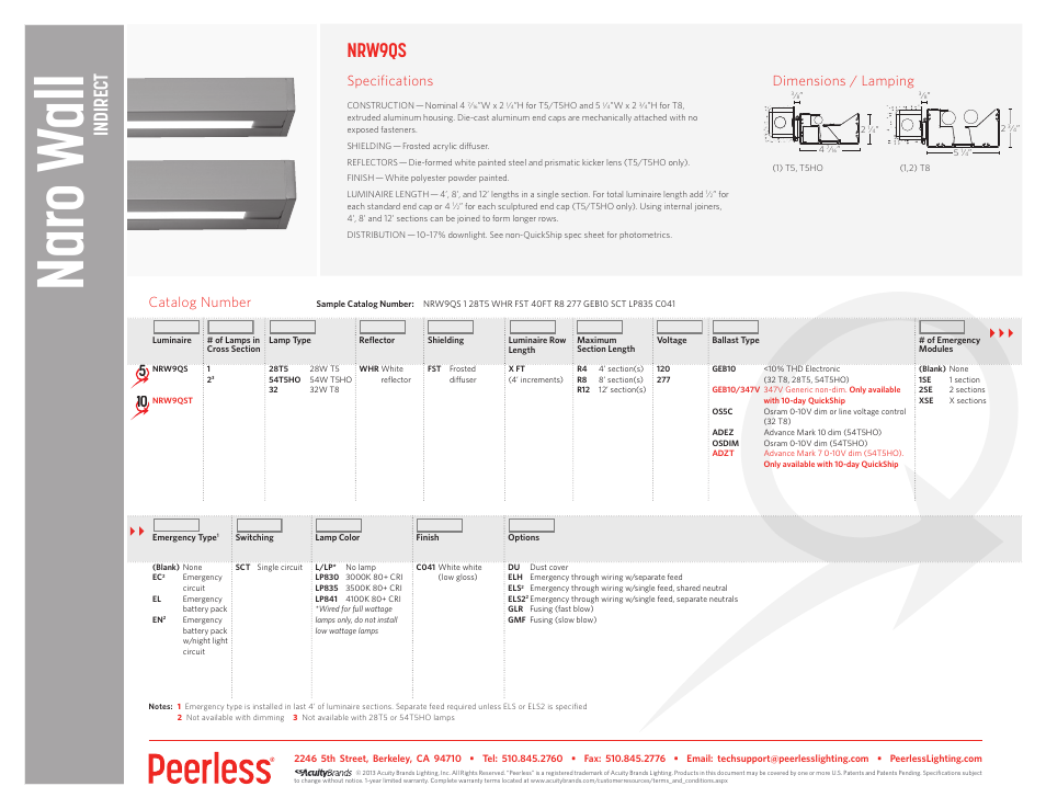Peerless Lighting NRW9 - QS User Manual | 1 page