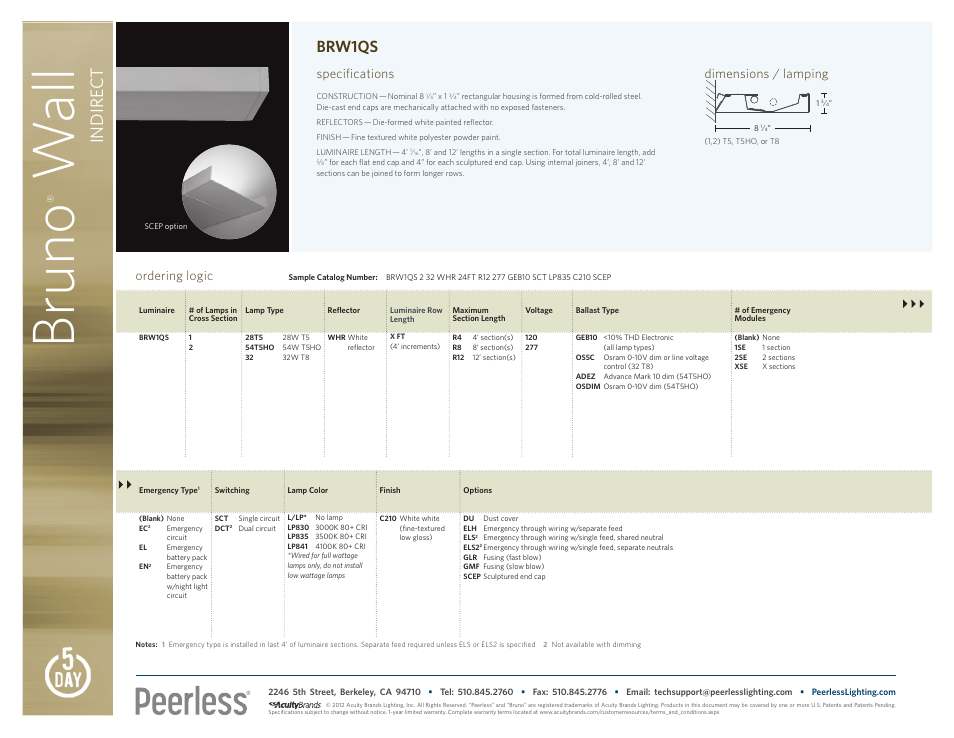 Peerless Lighting BRW1 - QS User Manual | 1 page